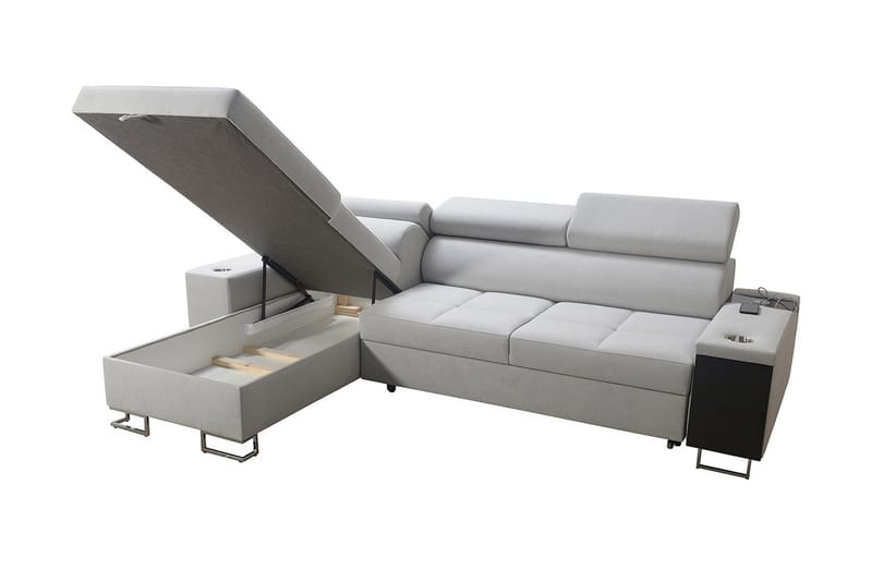 Morenia Längsbäddad L-Hörnbäddsoffa 4-sits med Förvaring i Sammet Höger - Svart - Möbler - Soffa - Bäddsoffa - Bäddsoffa divan