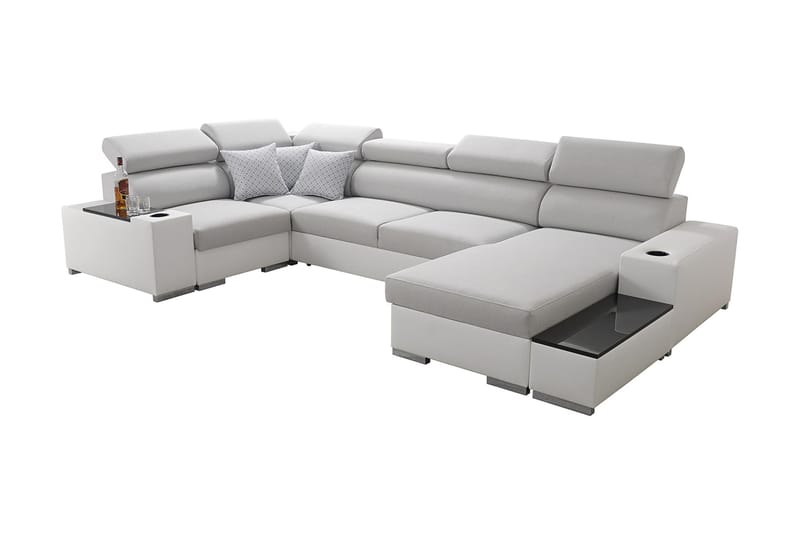 Mumtaz U-Bäddsoffa Divan Höger, Vit/Ljusgrå