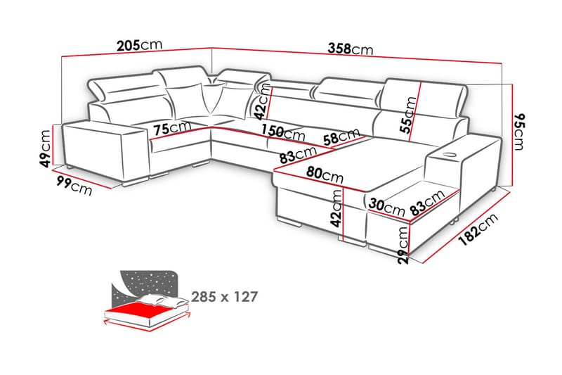 Mumtaz U-Bäddsoffa Divan Höger - Vit/Ljusgrå - Möbler - Soffa - Bäddsoffa - Hörnbäddsoffa