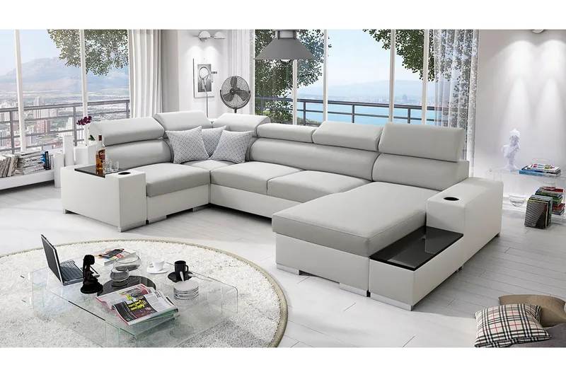 Mumtaz U-Bäddsoffa Divan Höger - Vit/Ljusgrå - Möbler - Soffa - Bäddsoffa - Hörnbäddsoffa