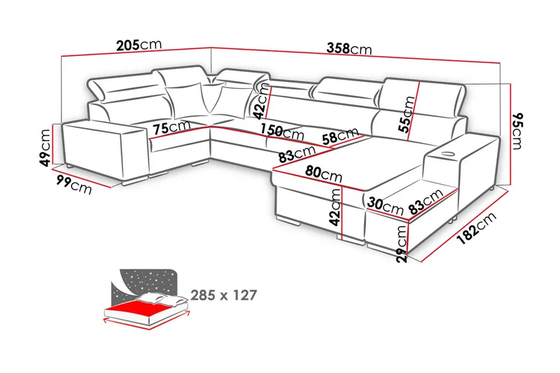 Mumtaz U-Bäddsoffa Divan Vänster - Ljusgrå/Vit - Möbler - Soffa - Bäddsoffa - Bäddsoffa divan