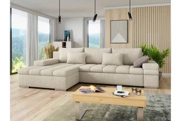 Naoma 3-sits Vänster L-formad Bäddsoffa med Schäslong i Bouclé - Beige - Möbler - Soffa - Bäddsoffa - Bäddsoffa divan