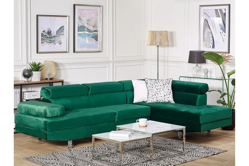 Norreia 5-sits Hörnbäddsoffa Vänster - Sammet/Grön - Möbler - Soffa - Bäddsoffa - Hörnbäddsoffa