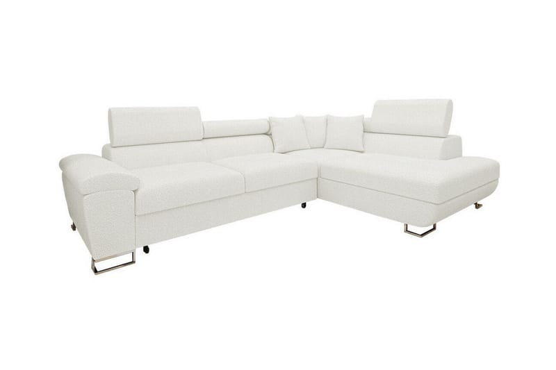 Reginia 3-sits Höger Hörnbäddsoffa 125x195 cm med Förvaring i Boucle, Vit
