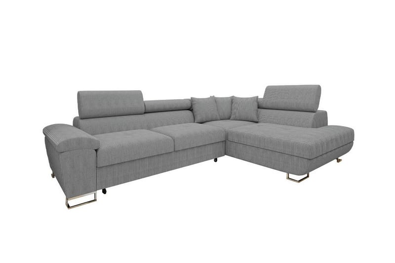 Reginia 3-sits Högervänd Hörnbäddsoffa med Förvaring i Tyg, Grå