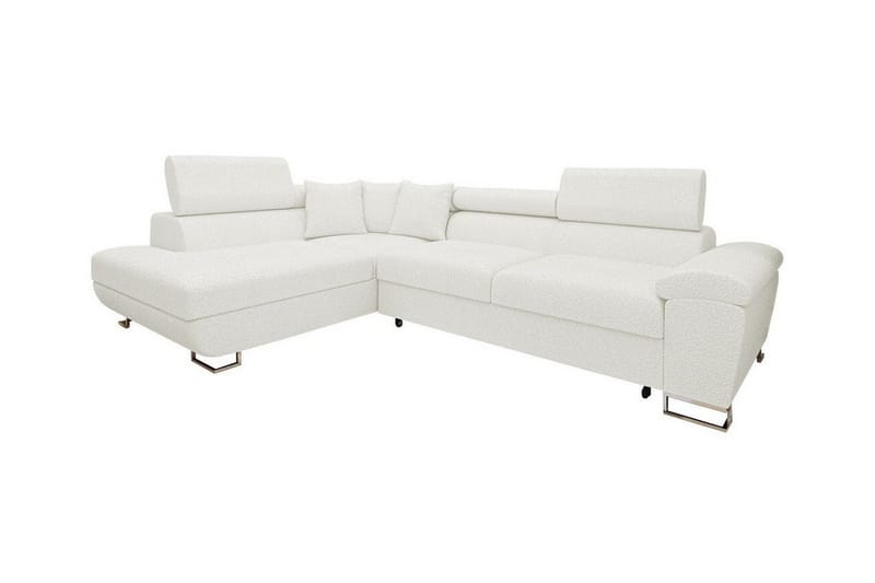 Reginia 3-sits Vänster Hörnbäddsoffa 125x195 cm med Förvaring i Boucle, Vit