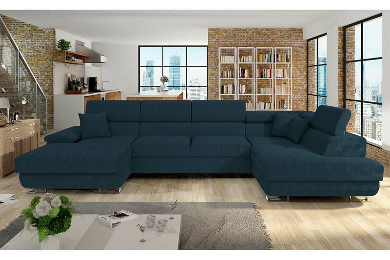 Reginia 4-sits Hörnbäddsoffa 125x270 cm med Förvaring i Manchestertyg - Blå - Möbler - Soffa - Bäddsoffa - Bäddsoffa divan