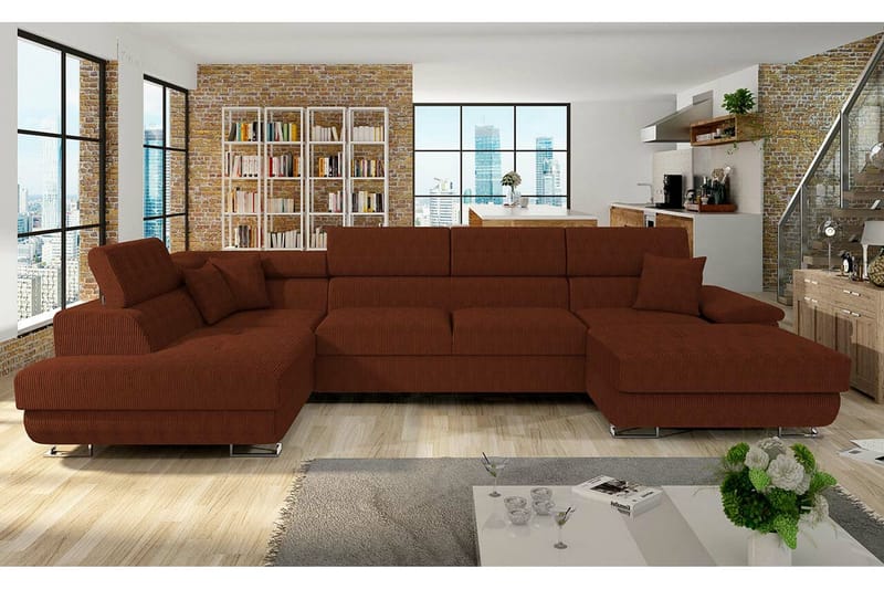 Reginia 4-sits Hörnbäddsoffa 125x270 cm med Förvaring i Manchestertyg - Brun - Möbler - Soffa - Bäddsoffa - Bäddsoffa divan
