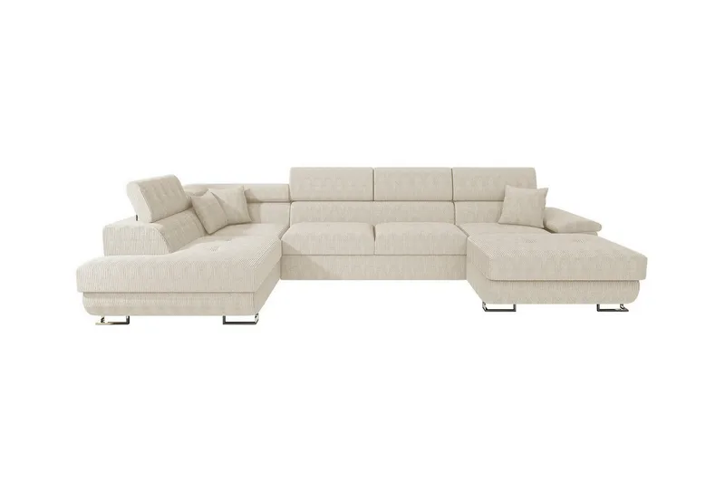 Reginia 4-sits Hörnbäddsoffa 125x270 cm med Förvaring i Manchestertyg, Gräddvit
