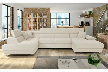 Reginia 4-sits Hörnbäddsoffa 125x270 cm med Förvaring i Manchestertyg - Gräddvit - Möbler - Soffa - Bäddsoffa - Bäddsoffa divan