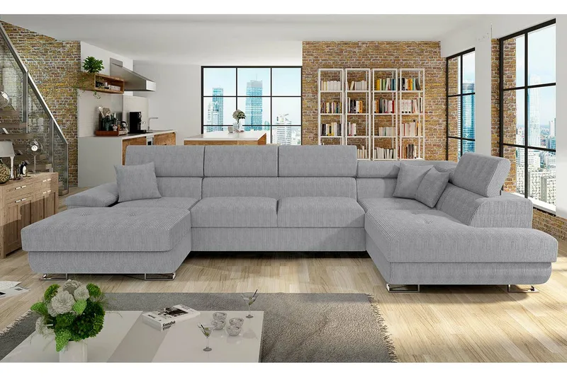 Reginia 4-sits Hörnbäddsoffa 125x270 cm med Förvaring i Manchestertyg - Grå - Möbler - Soffa - Bäddsoffa - Bäddsoffa divan