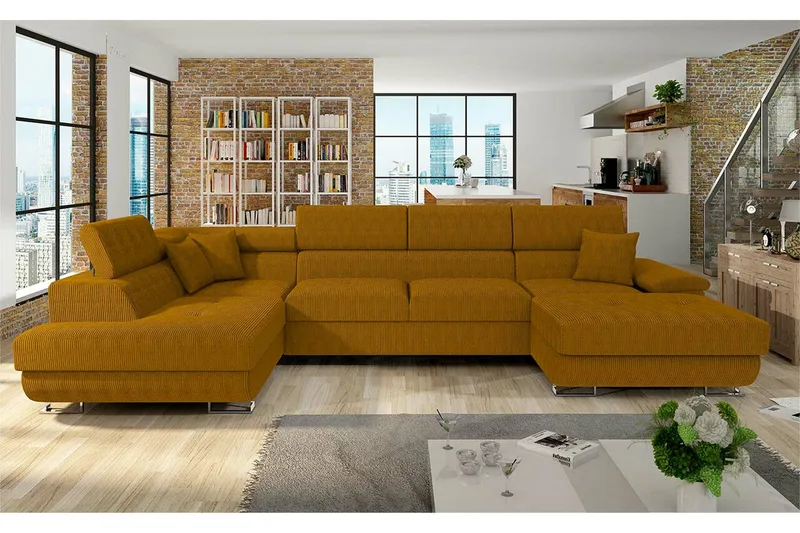 Reginia 4-sits Hörnbäddsoffa 125x270 cm med Förvaring i Manchestertyg - Gul - Möbler - Soffa - Bäddsoffa - Bäddsoffa divan