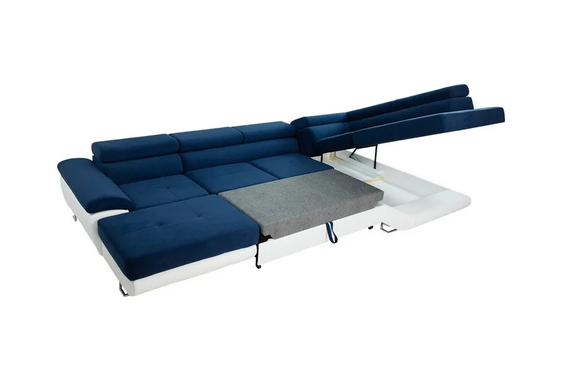 Reginia 4-sits Hörnbäddsoffa 125x270 cm med Förvaring i Manchestertyg, Marinblå