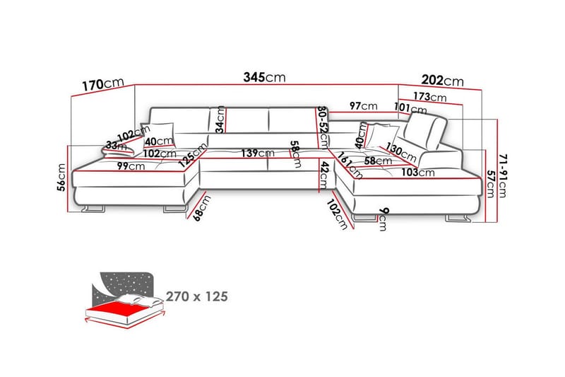 Reginia 4-sits Hörnbäddsoffa 125x270 cm med Förvaring i Manchestertyg - Marinblå - Möbler - Soffa - Bäddsoffa - Bäddsoffa divan