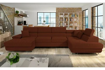 Reginia 4-sits Hörnbäddsoffa 125x270 cm med Liftup Förvaring i Manchestertyg - Brun - Möbler - Soffa - Bäddsoffa - Bäddsoffa divan