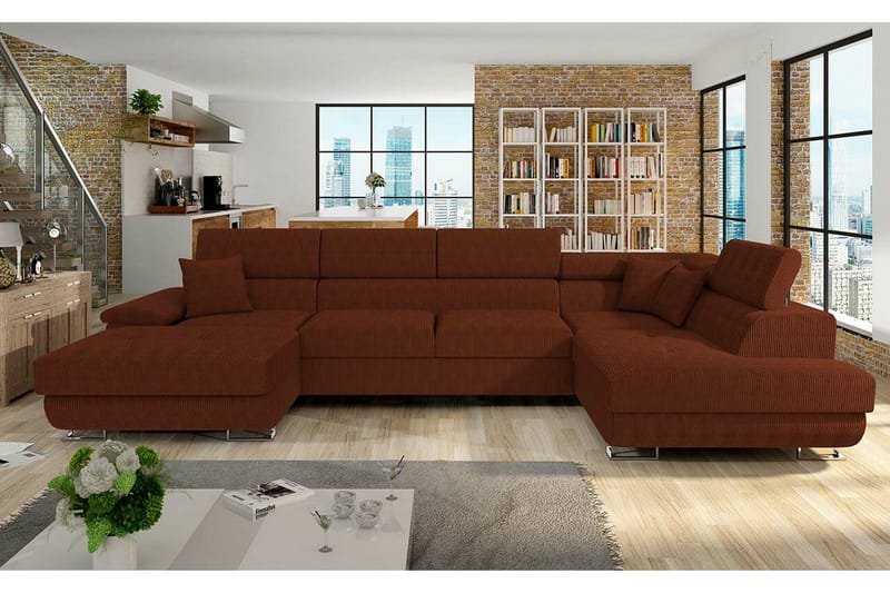 Reginia 4-sits Hörnbäddsoffa 125x270 cm med Liftup Förvaring i Manchestertyg - Brun - Möbler - Soffa - Bäddsoffa - Bäddsoffa divan