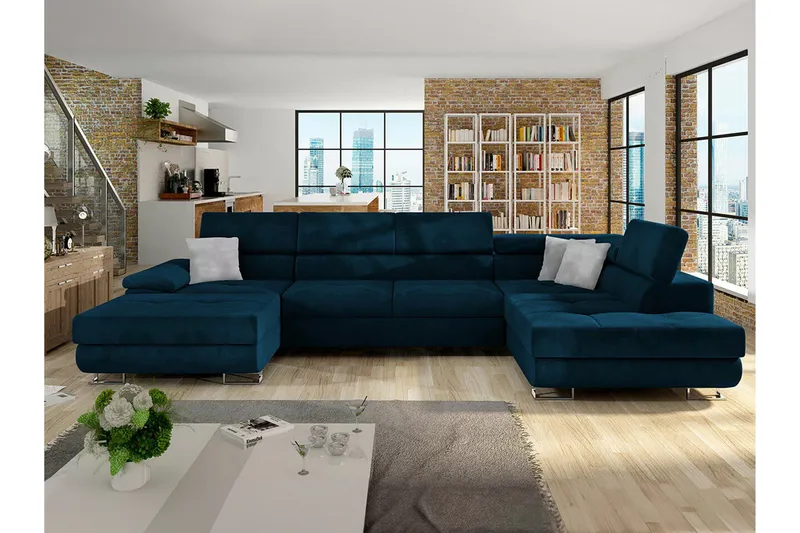 Reginia 4-sits Hörnbäddsoffa 375 cm Dark blue - Möbler - Soffa - Bäddsoffa - Bäddsoffa divan