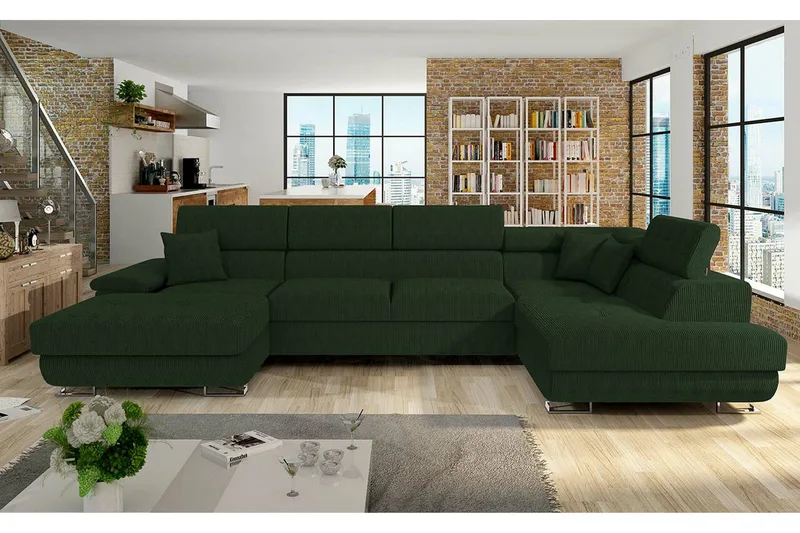 Reginia 4-sits Hörnbäddsoffa med Förvaring i Manchestertyg - Grön - Möbler - Soffa - Bäddsoffa - Bäddsoffa divan