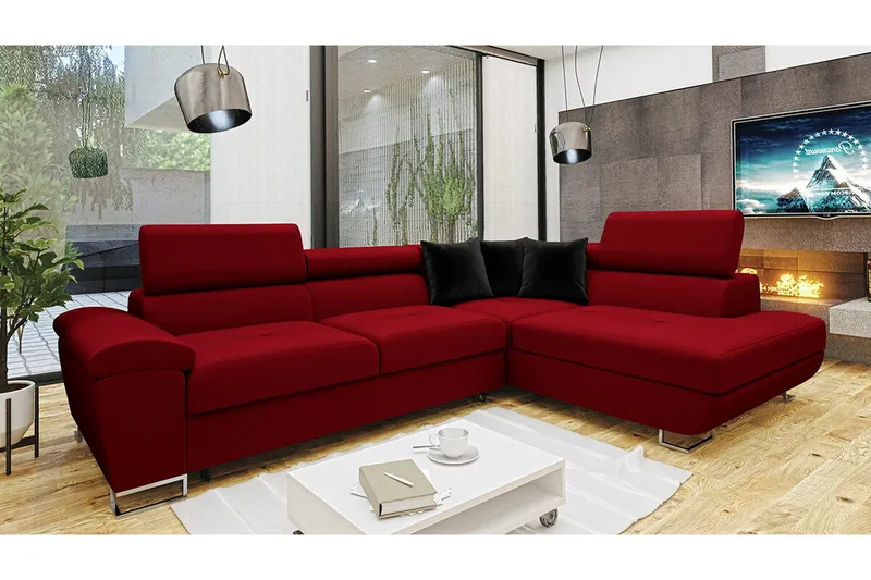 Reginia 4-sits Hörnbäddsoffa NO_BRAND Red - Möbler - Soffa - Bäddsoffa - Hörnbäddsoffa
