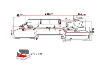 Reginia 4-sits U-formad Bäddsoffa 125x270 cm med Förvaring i Manchestertyg - Gul - Möbler - Soffa - Bäddsoffa - Bäddsoffa divan