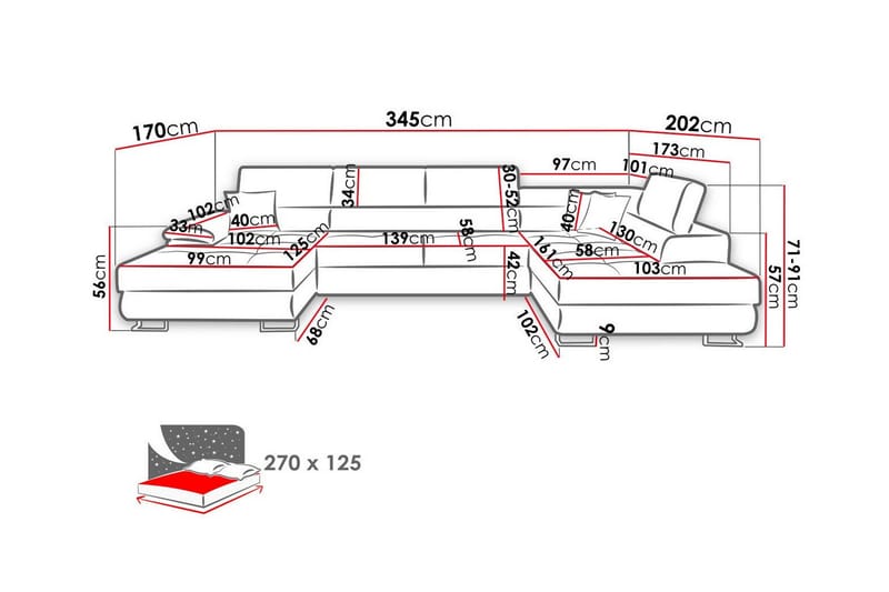 Reginia 4-sits U-formad Bäddsoffa 125x270 cm med Förvaring i Manchestertyg - Gul - Möbler - Soffa - Bäddsoffa - Bäddsoffa divan