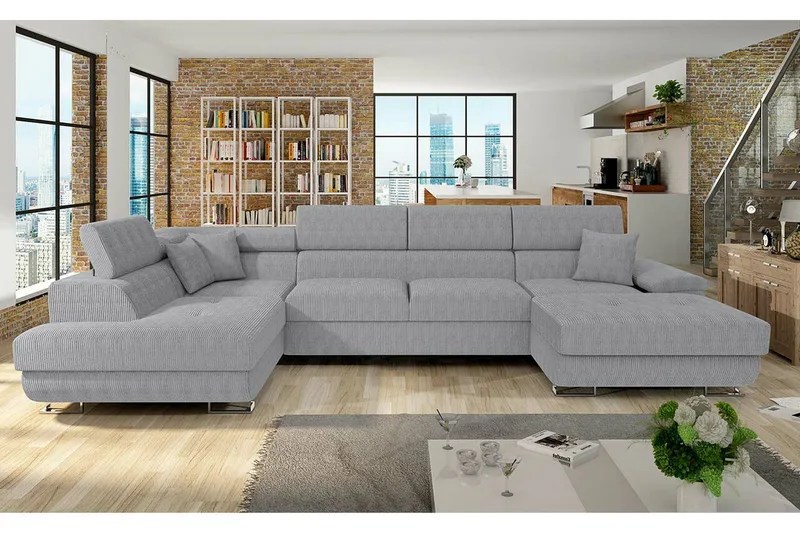 Reginia 4-sits U-formad Hörnbäddsoffa med Förvaring i Tyg - Grå - Möbler - Soffa - Bäddsoffa - Bäddsoffa divan