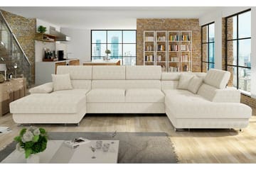 Reginia 4-sits U-formad Hörnbäddsoffa med Förvaring i Tyg - Krämvit - Möbler - Soffa - Bäddsoffa - Bäddsoffa divan