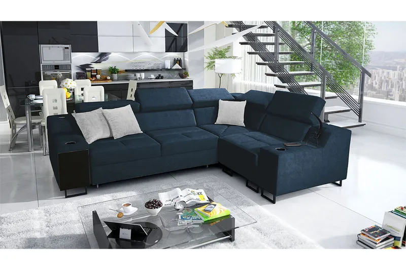 Seginus Hörnbäddsoffa 4-sits 210x127 - Blå - Möbler - Soffa - Bäddsoffa - Hörnbäddsoffa