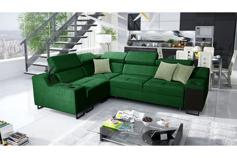 Seginus Hörnbäddsoffa 4-sits 210x127 - Grön - Möbler - Soffa - Bäddsoffa - Hörnbäddsoffa