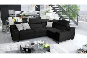 Seginus Hörnbäddsoffa 4-sits 210x127 - Svart - Möbler - Soffa - Bäddsoffa - Hörnbäddsoffa