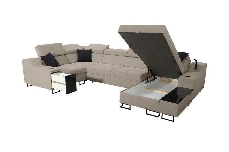 Seginus Hörnbäddsoffa m. Divan 5-sits 268x127 - Svart - Möbler - Soffa - Bäddsoffa - Hörnbäddsoffa