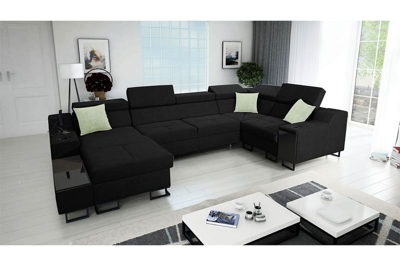 Seginus Hörnbäddsoffa m. Divan 5-sits 268x127 - Svart - Möbler - Soffa - Bäddsoffa - Hörnbäddsoffa