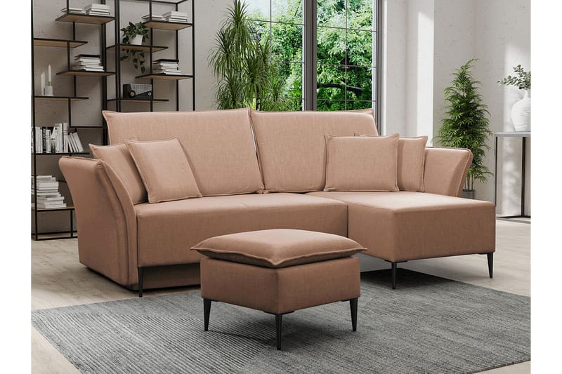 Staffin 3-sits Vänster Hörnbäddsoffa 140x200 cm med Förvaring i Tyg - Rosa - Möbler - Soffa - Bäddsoffa - Bäddsoffa divan