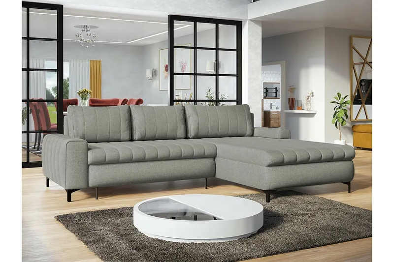 Talby 3-sits Höger Bäddsoffa 135x255 cm med Förvaring i Tyg - Grå - Möbler - Soffa - Bäddsoffa - Bäddsoffa divan
