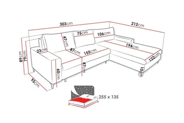 Talby 3-sits Höger Bäddsoffa 135x255 cm med Förvaring i Tyg - Gråbeige - Möbler - Soffa - Bäddsoffa - Bäddsoffa divan