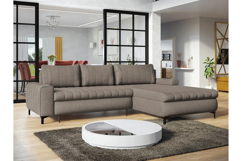 Talby 3-sits Höger Bäddsoffa 135x255 cm med Förvaring i Tyg - Gråbeige - Möbler - Soffa - Bäddsoffa - Bäddsoffa divan