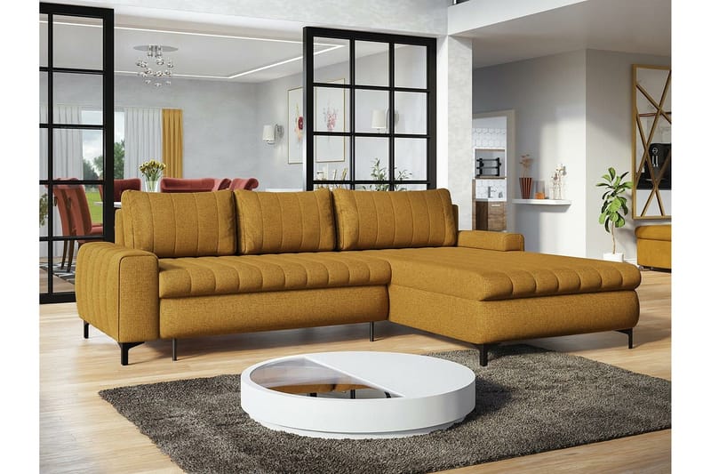 Talby 3-sits Höger Bäddsoffa 135x255 cm med Förvaring i Tyg - Gul - Möbler - Soffa - Bäddsoffa - Bäddsoffa divan