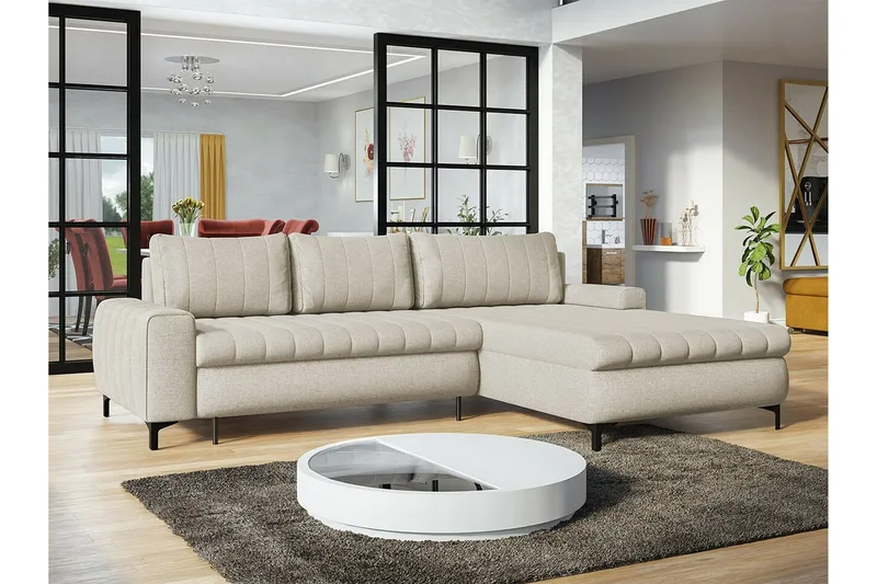 Talby 3-sits Höger Bäddsoffa med Förvaring och Kanalstoppad i Tyg - Beige - Möbler - Soffa - Bäddsoffa - Bäddsoffa divan