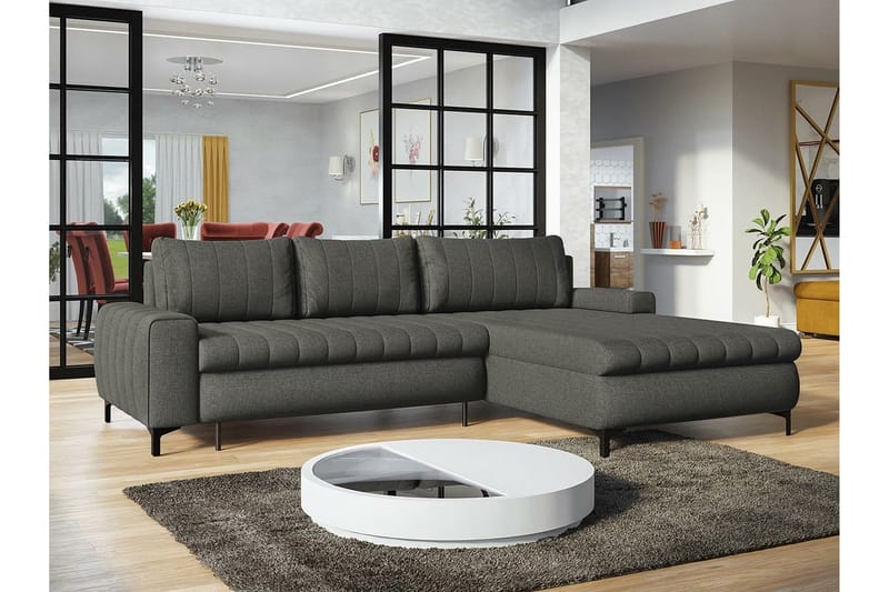 Talby 3-sits Höger L-formad Hörnbäddsoffa 135x255 cm med Förvaring i Tyg - Grå - Möbler - Soffa - Bäddsoffa - Bäddsoffa divan