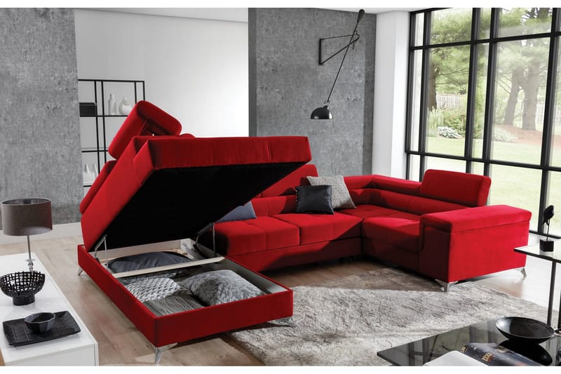 Theriago Hörnbäddsoffa med Divan Vänster - Röd - Möbler - Soffa - Bäddsoffa - Hörnbäddsoffa