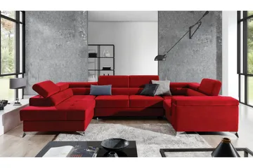 Theriago Hörnbäddsoffa med Divan Vänster - Röd - Möbler - Soffa - Bäddsoffa - Hörnbäddsoffa