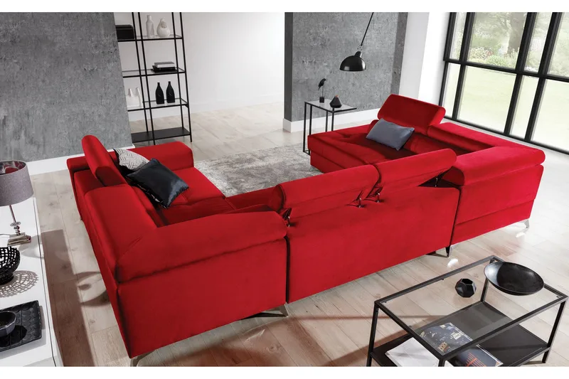 Theriago Hörnbäddsoffa med Divan Vänster - Röd - Möbler - Soffa - Bäddsoffa - Hörnbäddsoffa