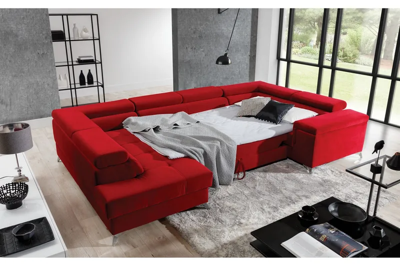 Theriago Hörnbäddsoffa med Divan Vänster - Röd - Möbler - Soffa - Bäddsoffa - Hörnbäddsoffa