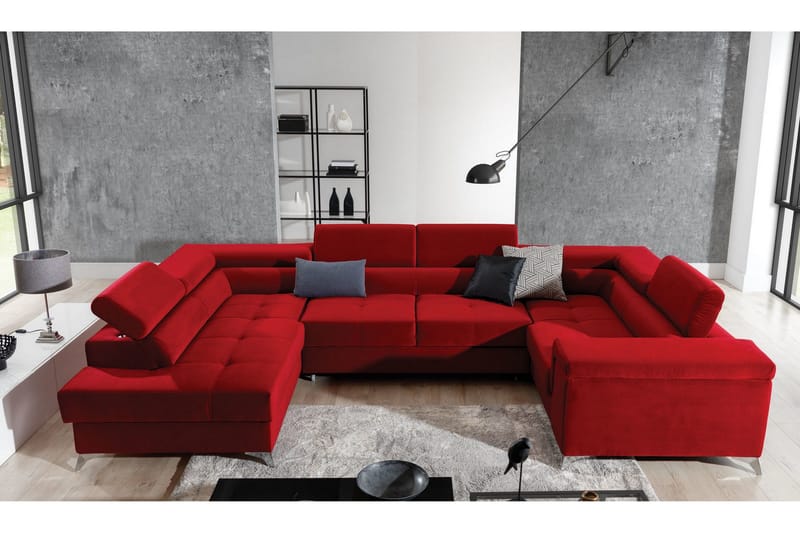 Theriago Hörnbäddsoffa med Divan Vänster - Röd - Möbler - Soffa - Bäddsoffa - Hörnbäddsoffa