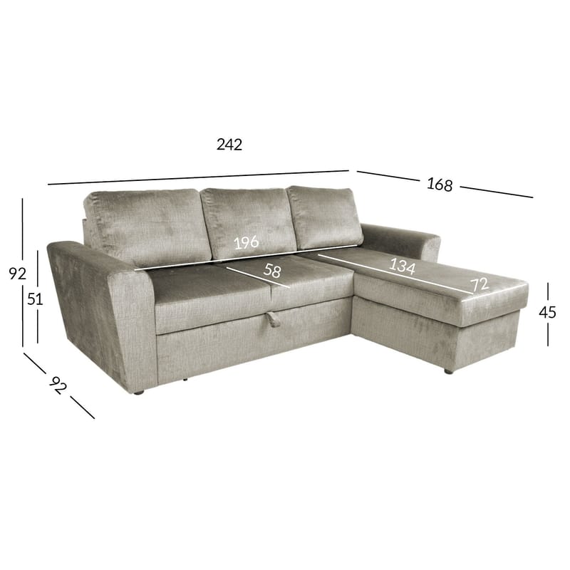 Hörnbäddsoffa Tjörnö sammet - beige sammet - Möbler - Soffa - Bäddsoffa - Bäddsoffa längsbäddad