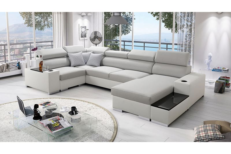 U-Bäddsoffa Zane Divan Höger - Vit/Ljusgrå - Möbler - Soffa - Bäddsoffa - Bäddsoffa divan