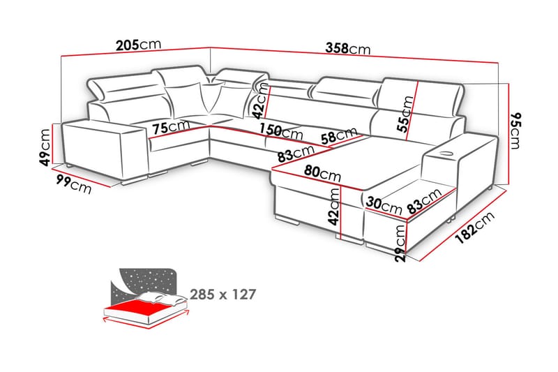 U-Bäddsoffa Zane Divan Vänster - Ljusgrå/Vit - Möbler - Soffa - Bäddsoffa - Bäddsoffa divan