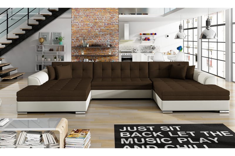 Ventolia Knappad U-formad Hörnbäddsoffa i Tyg - Beige|Brun - Möbler - Soffa - Bäddsoffa - Bäddsoffa divan