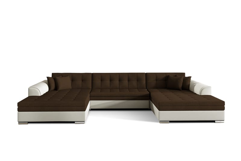 Ventolia Knappad U-formad Hörnbäddsoffa i Tyg, Beige|Brun