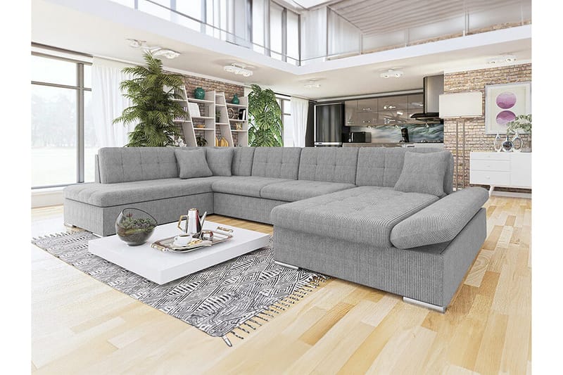 Zumar 4-sits Högervänd Hörnbäddsoffa med Divan och Förvaring i Tyg - Grå - Möbler - Soffa - Bäddsoffa - Bäddsoffa divan